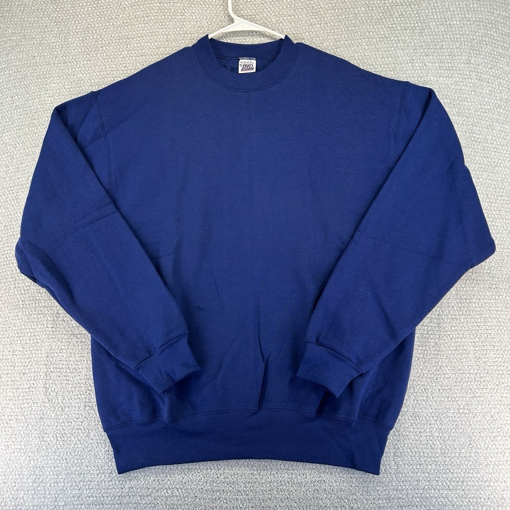Vintage BVD Sweatshirt Mens XL Blue Blank Crewneck Made in USA Pullover 90s Y2K